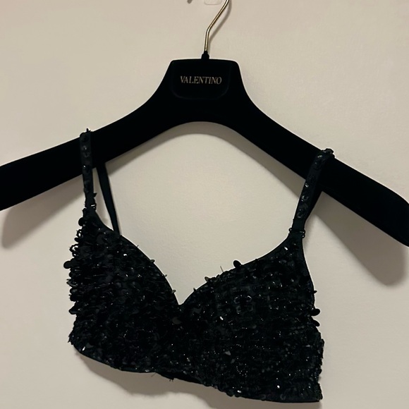 Black Sequin Bra Top Rave Belly Dancing Club wear Halloween Costume ✨🖤 - Picture 1 of 8